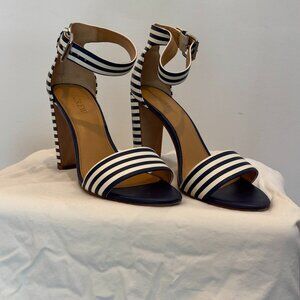 JCrew Navy & White Striped Strappy Heels